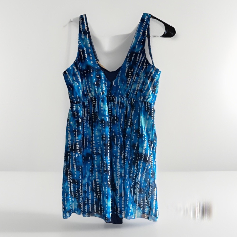 Denim & Co Beach Blue Shibori Tie Dye V-Neck Surplice Swim Dress Women's Size 10 - Picture 2 of 8